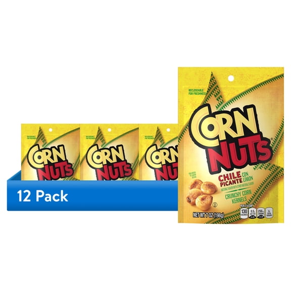 (12 pack) CORN NUTS Chile Picante Con Limon, Crunchy Corn Kernels Flavored Nuts Snack, Shelf-Stable, 7 oz Resealable Plastic Bag