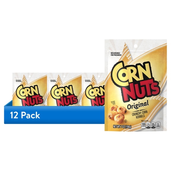 (12 pack) CORN NUTS Original Crunchy Corn Kernels Flavored Nuts Snack, Ready-to-Eat, Shelf-Stable, 7 oz Resealable Plastic Bag