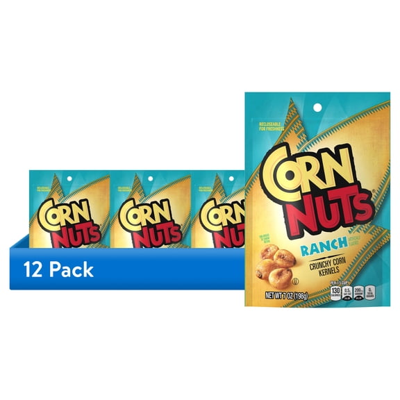 (12 pack) CORN NUTS Ranch Crunchy Corn Kernels Flavored Nuts Snack, Shelf-Stable, 7 oz Resealable Plastic Package
