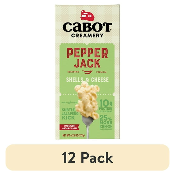 (12 pack) Cabot Pepper Jack Macaroni & Cheese Shells with Organic Pasta, 6.25 oz Box, Shelf-Stable