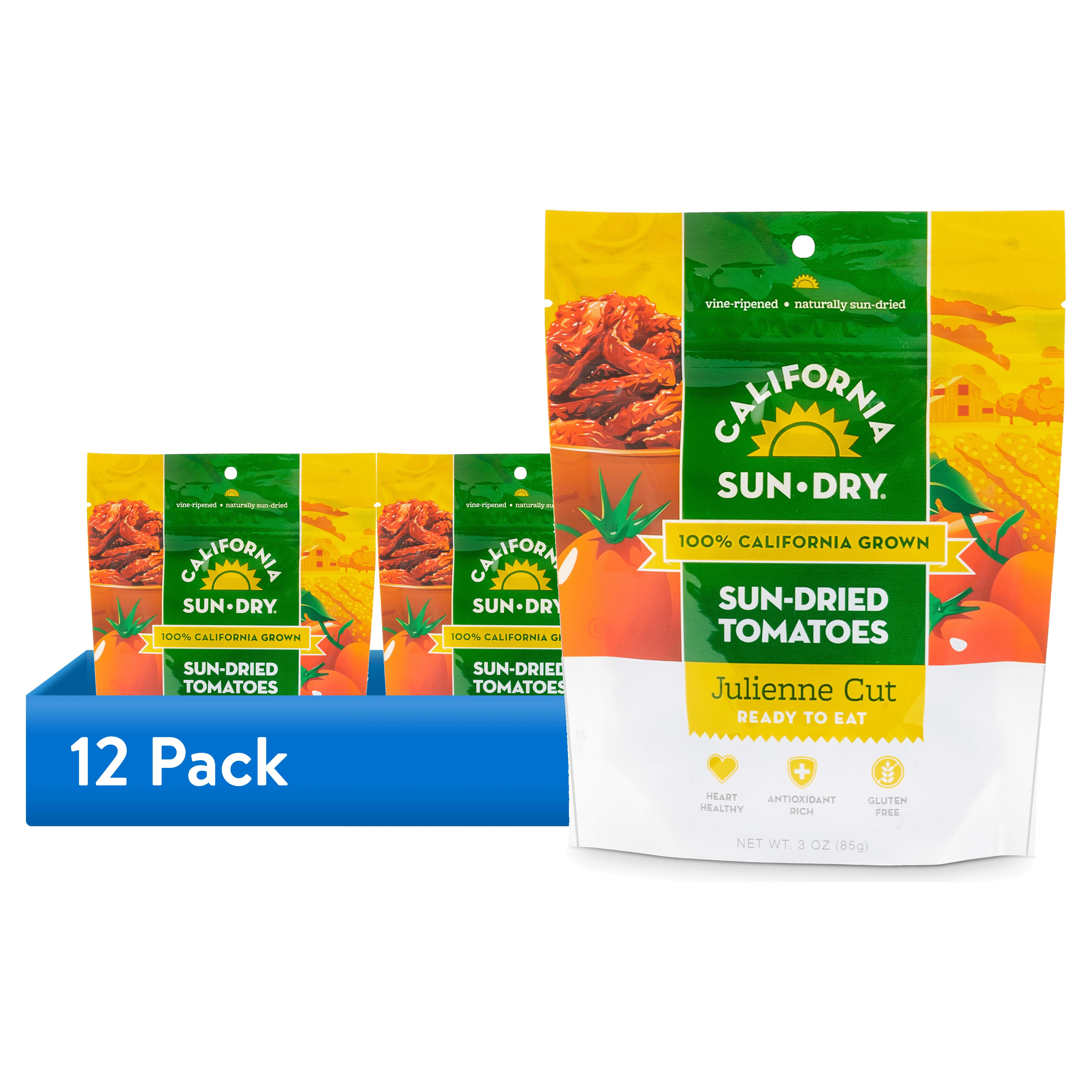 (12 pack) California Sun Dry, Sun-Dried Tomatoes, Julienne Cut, 3 oz Bag