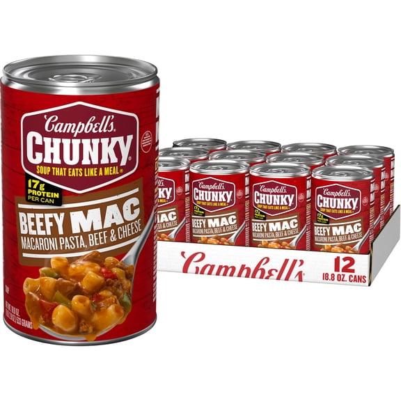 (12 pack) Campbells Chunky Beefy Mac Soup, 18.8 oz Can