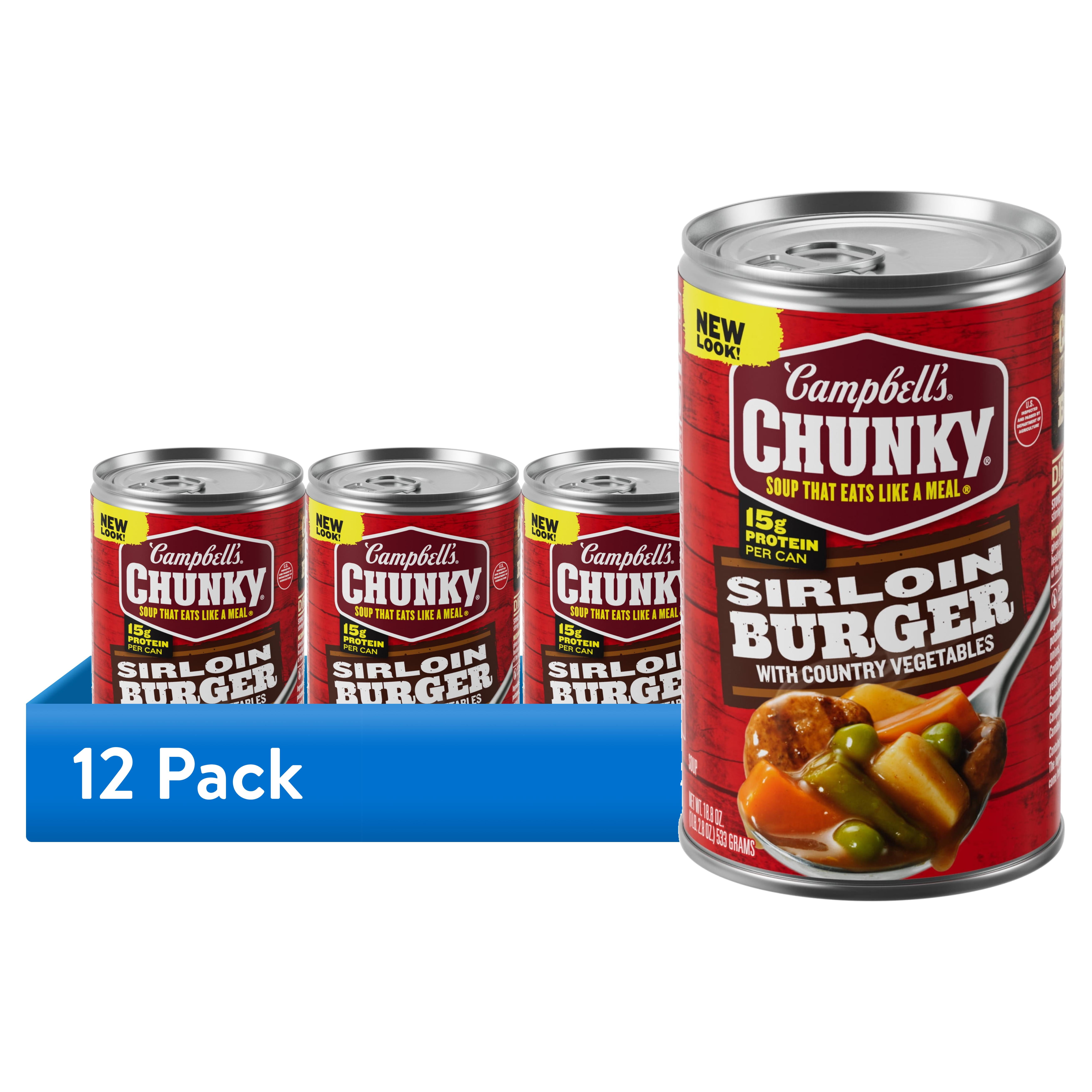 (12 pack) Campbell’s Chunky Sirloin Burger Vegetables Beef Soup, 18.8 oz Can