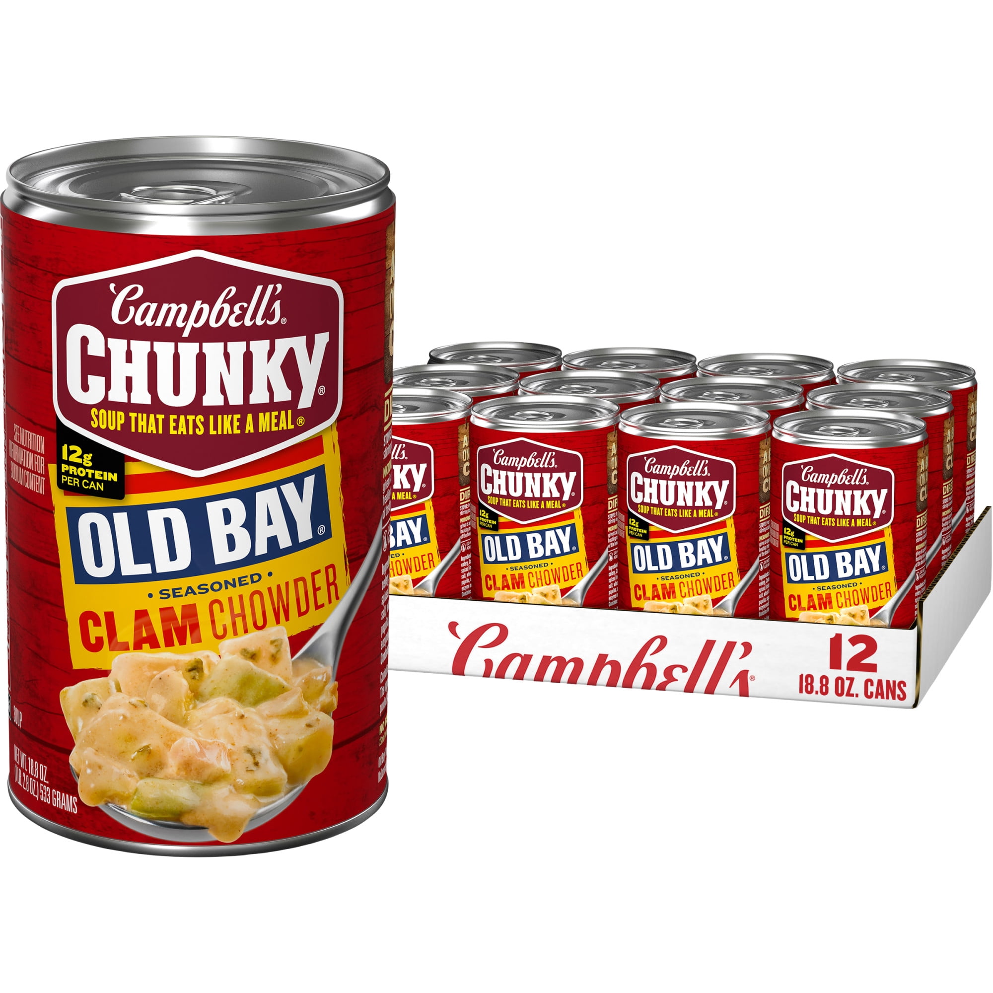 (12 pack) Campbell's Chunky Soup, OLD BAY Seasoned Clam Chowder, 18.8 oz Can