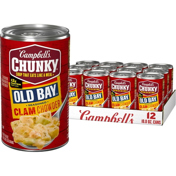 (12 pack) Campbell's Chunky Soup, OLD BAY Seasoned Clam Chowder, 18.8 oz Can