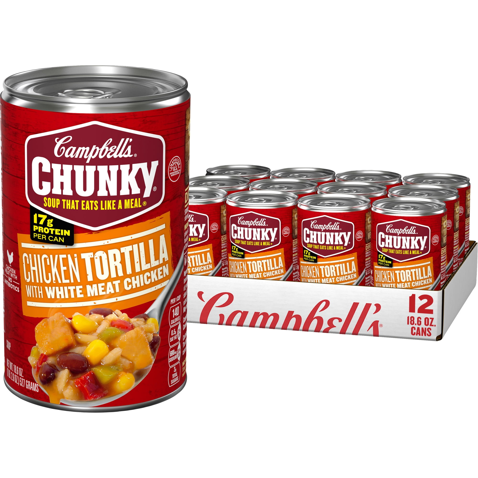 (12 pack) Campbell's Chunky Soup, Ready to Serve Chicken Tortilla Soup with Grilled White Meat Chicken, 18.6 oz Can