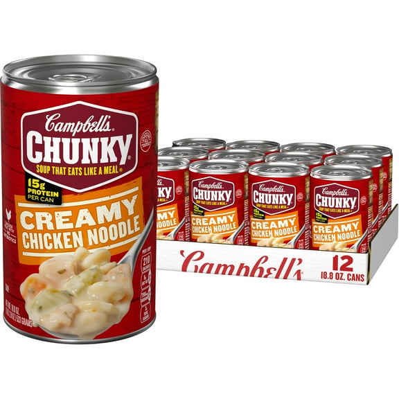 (12 pack) Campbell's Chunky Soup, Ready to Serve Creamy Chicken Noodle Soup, 18.8 oz Can