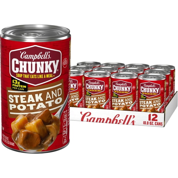 (12 pack) Campbells Chunky Soup, Ready to Serve Steak and Potato Soup, 18.8 oz Can