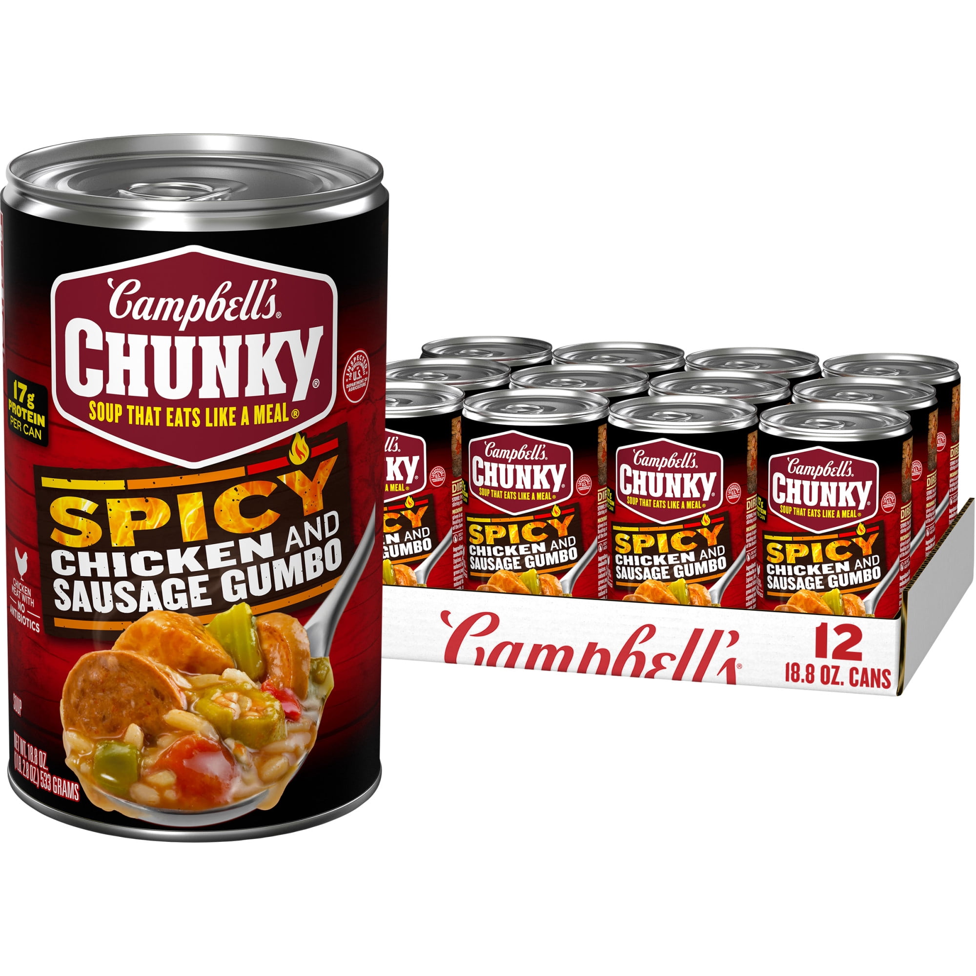 (12 pack) Campbell's Chunky Soup, Spicy Chicken and Sausage Gumbo, 18.8 oz Can