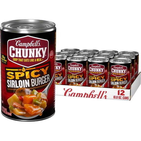 (12 pack) Campbell's Chunky Soup, Spicy Sirloin Burger Soup, 18.8 oz Can