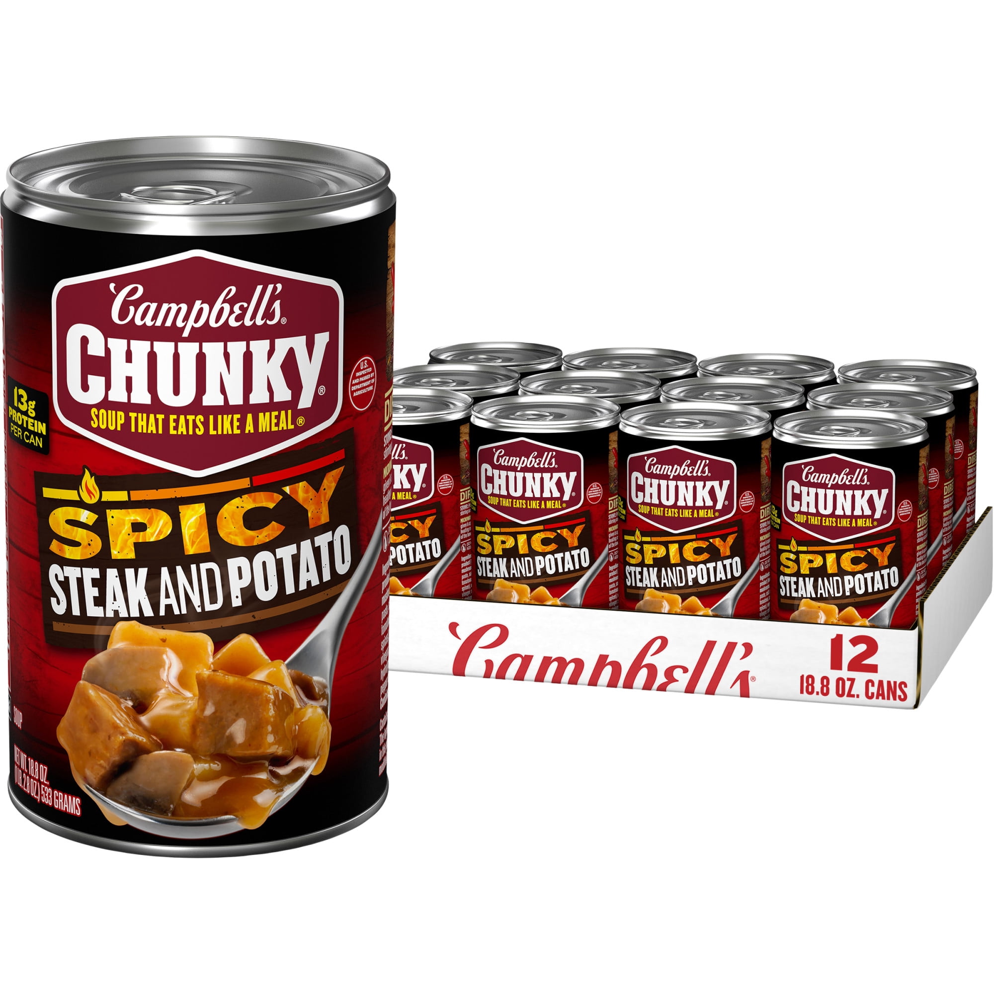 (12 pack) Campbell's Chunky Soup, Spicy Steak and Potato Soup, 18.8 oz Can