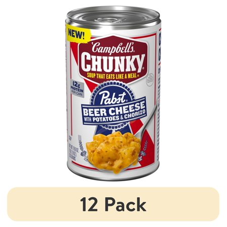 (12 pack) Campbell’s Chunky x Pabst Blue Ribbon Beer Cheese with Potatoes and Chorizo Soup, 18.8 oz Can