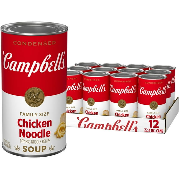 (12 pack) Campbells Condensed Chicken Noodle Soup Dry Egg Noodle Recipe, 22.4 oz Family Size Can