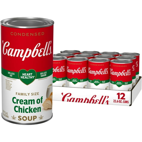 (12 pack) Campbell's Condensed Heart Healthy Cream of Chicken Soup, 22.6 oz Family Size Can