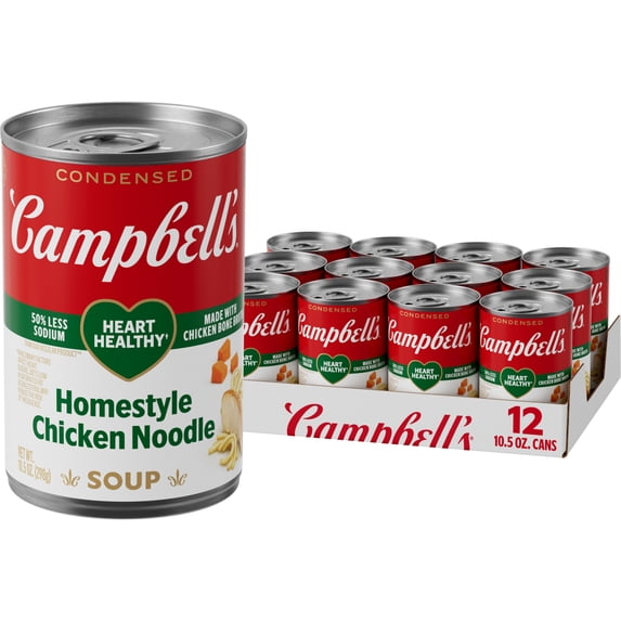 (12 pack) Campbell’s Condensed Heart Healthy Homestyle Chicken Noodle Soup, 10.5 oz Can
