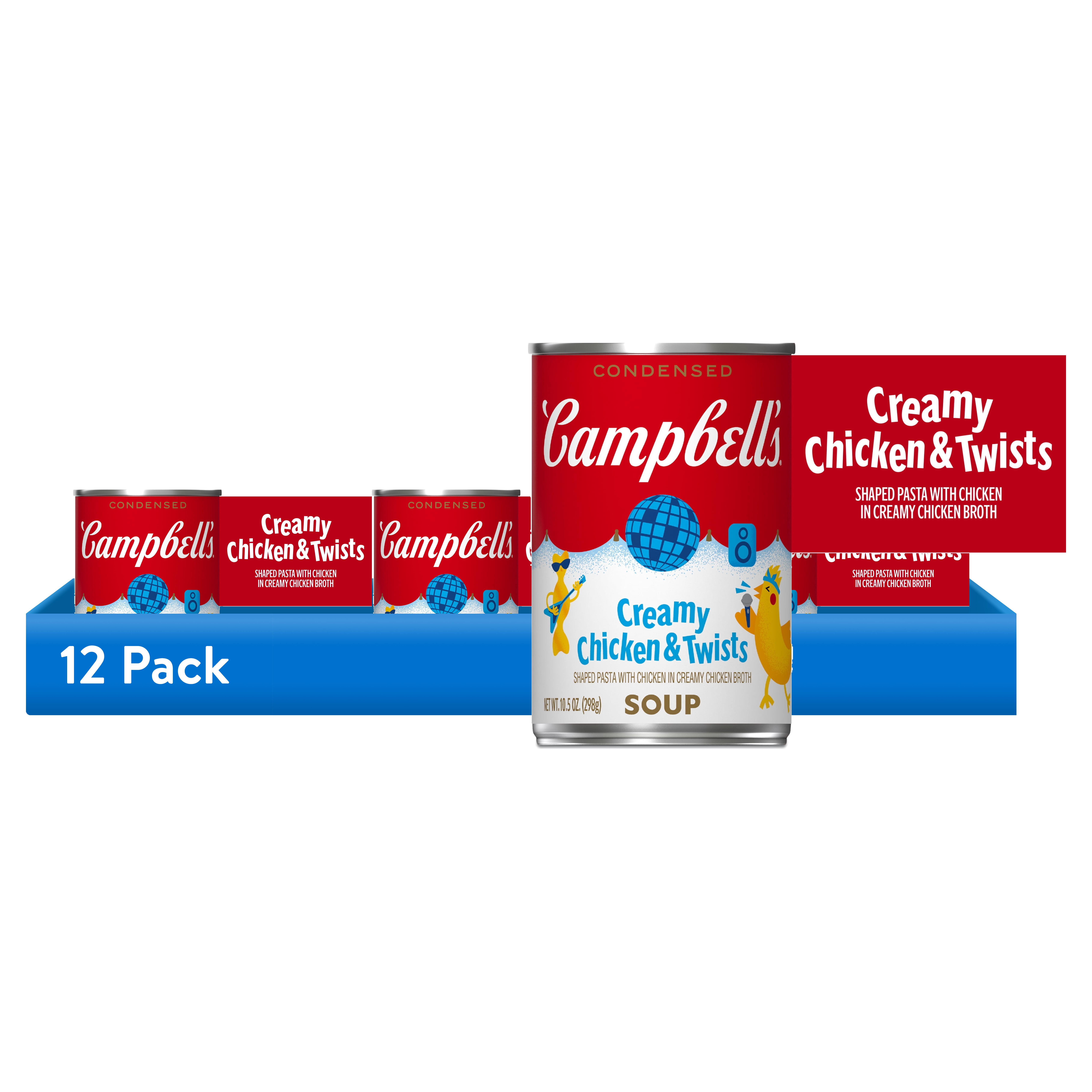 (12 pack) Campbell’s Condensed Kids Creamy Chicken and Twists Soup, 10.5 oz Can