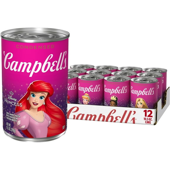 (12 pack) Campbells Condensed Kids Soup, Disney Princess Cool Shapes Pasta, 10.5 oz Can