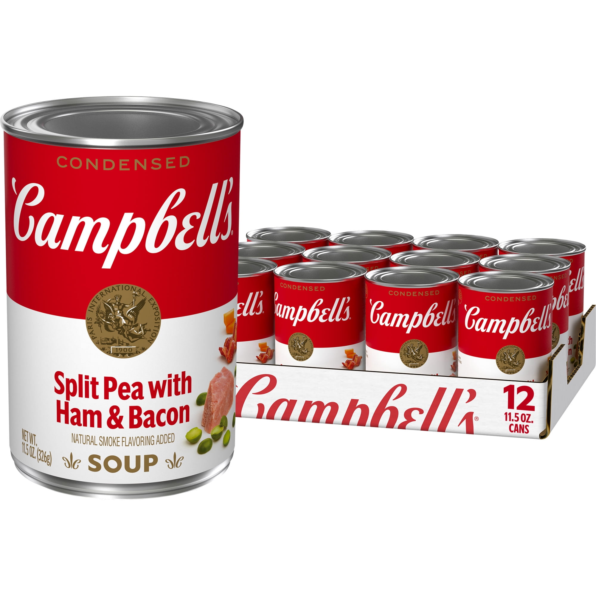 (12 pack) Campbell's Condensed Split Pea Soup with Ham and Bacon, Natural Smoke Flavoring Added, 11.5 oz Can