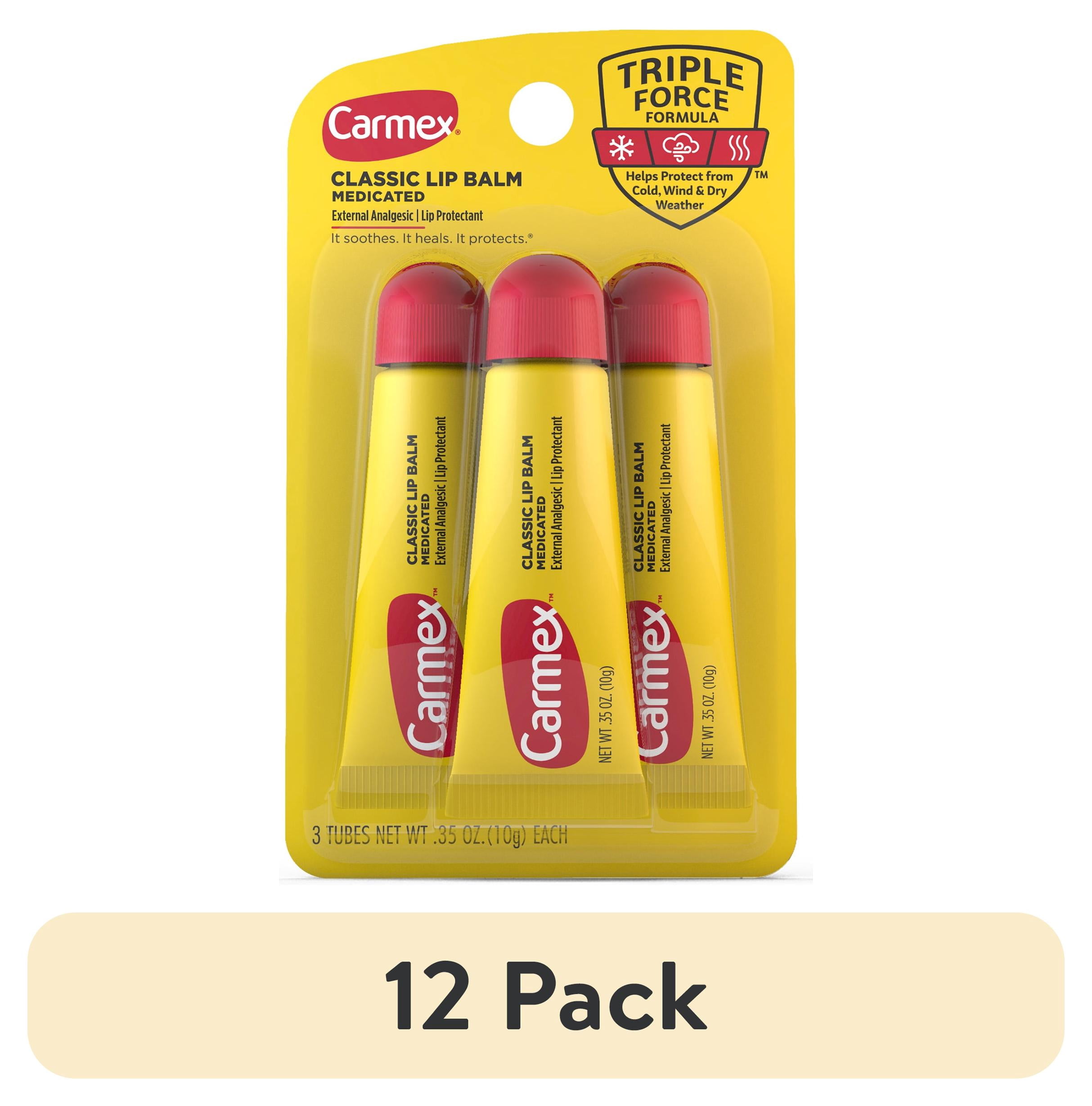 (12 pack) Carmex Classic Medicated Lip Balm Tubes, Lip Moisturizer, 3 Count (1 Pack of 3)