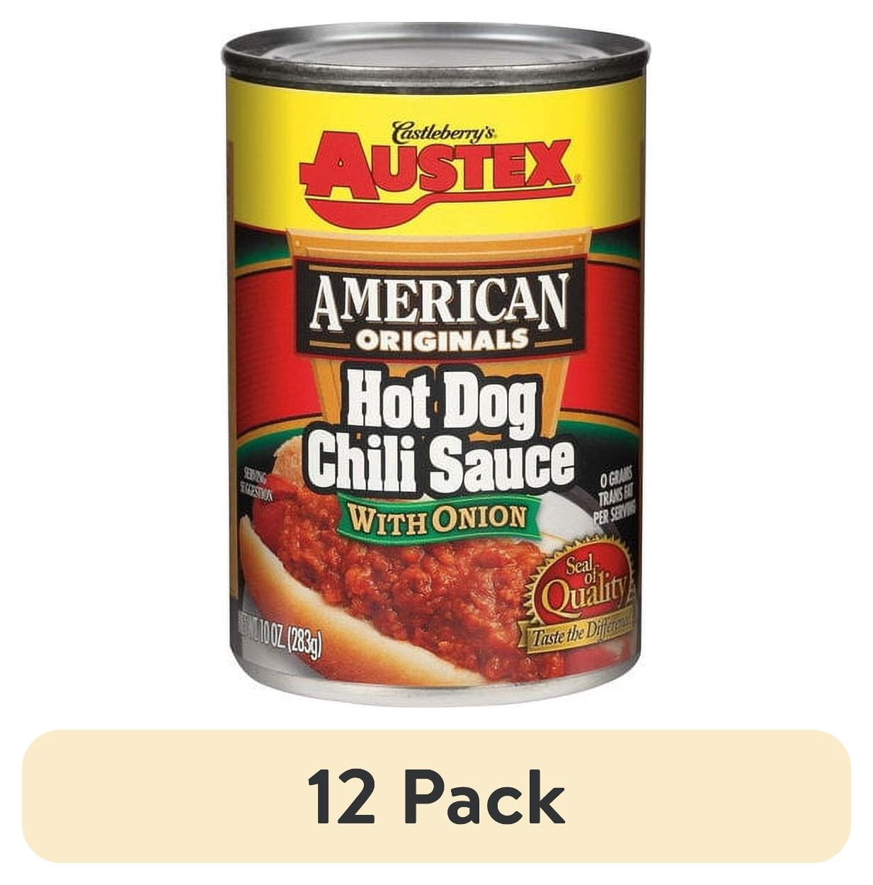 (12 pack) Castleberry’s Austex American Originals Hot Dog Chili Sauce with Onion, 10 oz Can – Quick Chili Dog Topping for Easy Meals