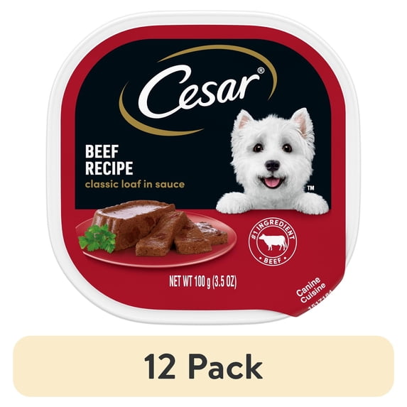 (12 pack) Cesar Classic Loaf In Sauce Beef Recipe Adult Wet Dog Food, 3.5 Oz Easy Peel Tray
