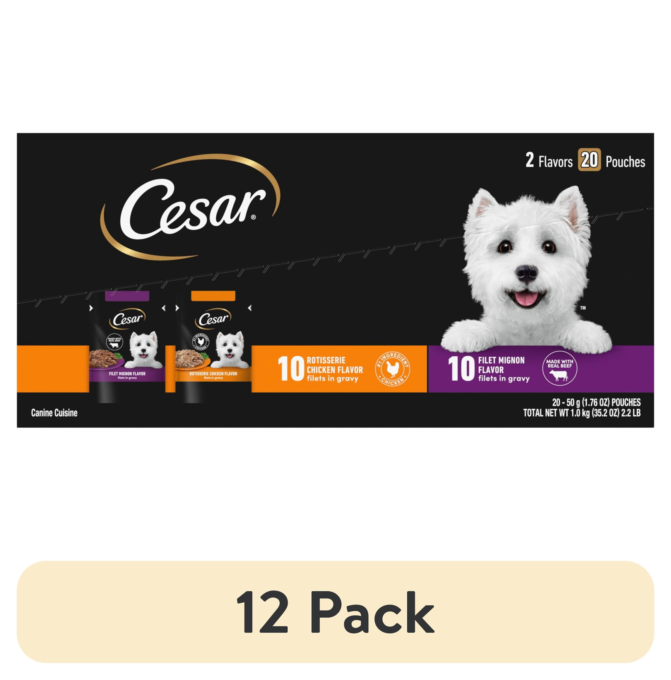 (12 pack) Cesar Filets In Gravy Beef And Chicken Flavors Wet Dog Food, 1.76 Oz Mini-Pouches, 20 Ct