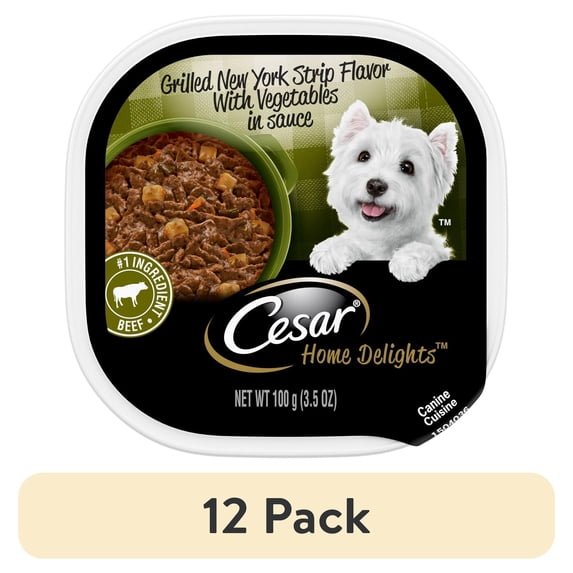 (12 pack) Cesar Home Delights Adult Wet Dog Food, Grilled New York Strip Flavor with Vegetables in Sauce, 24 Count