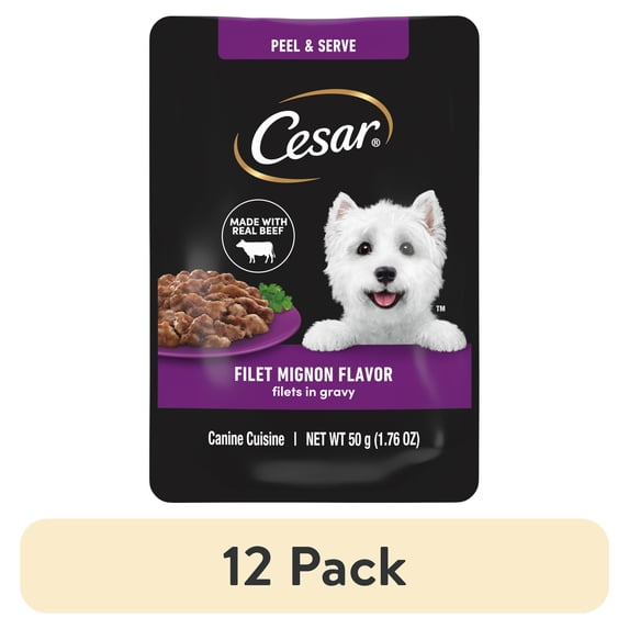 (12 pack) Cesar Filets in Gravy Filet Mignon Flavor Wet Dog Food, 1.76-oz Mini-Pouches