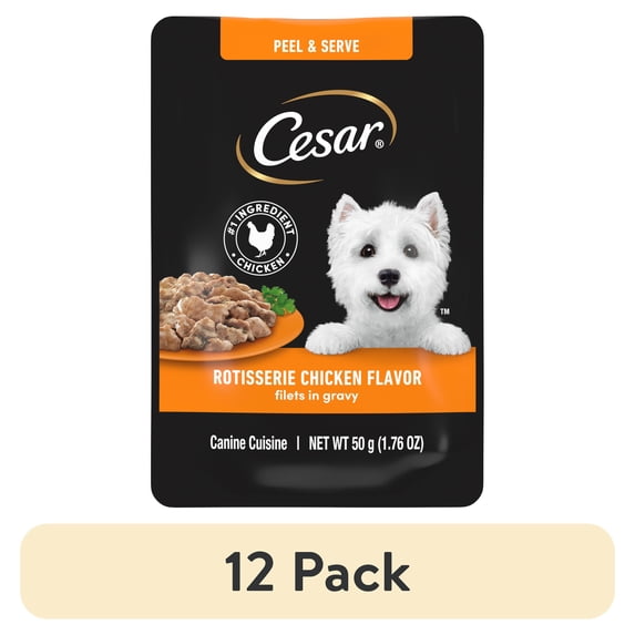 (12 pack) Cesar Filets in Gravy Rotisserie Chicken Flavor Wet Dog Food, 1.76-oz Mini-Pouches