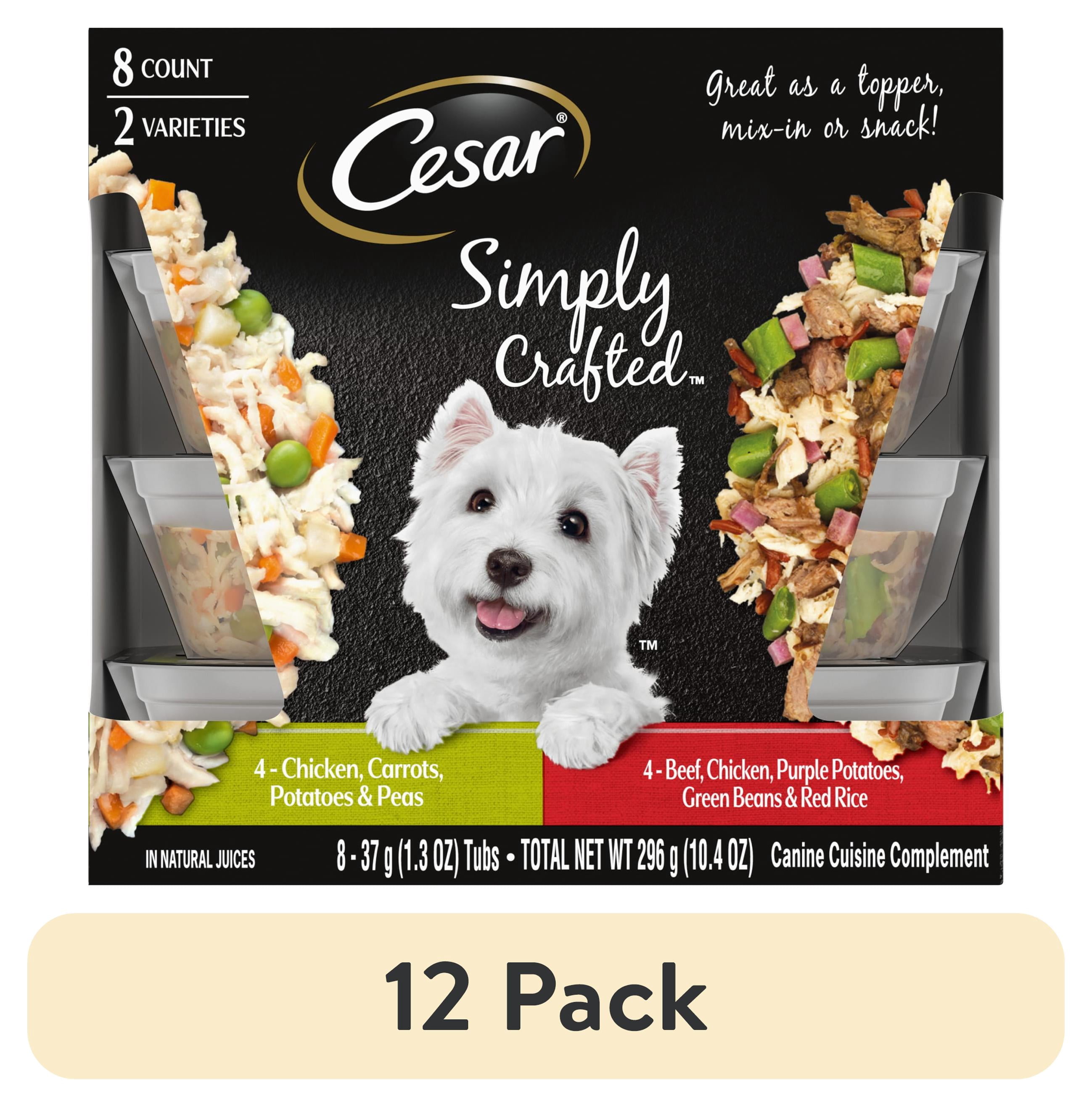 (12 pack) Cesar Simply Crafted Chicken And Beef Recipes Variety Pack Dog Food Toppers, 1.3 Oz Tubs (8 Ct)