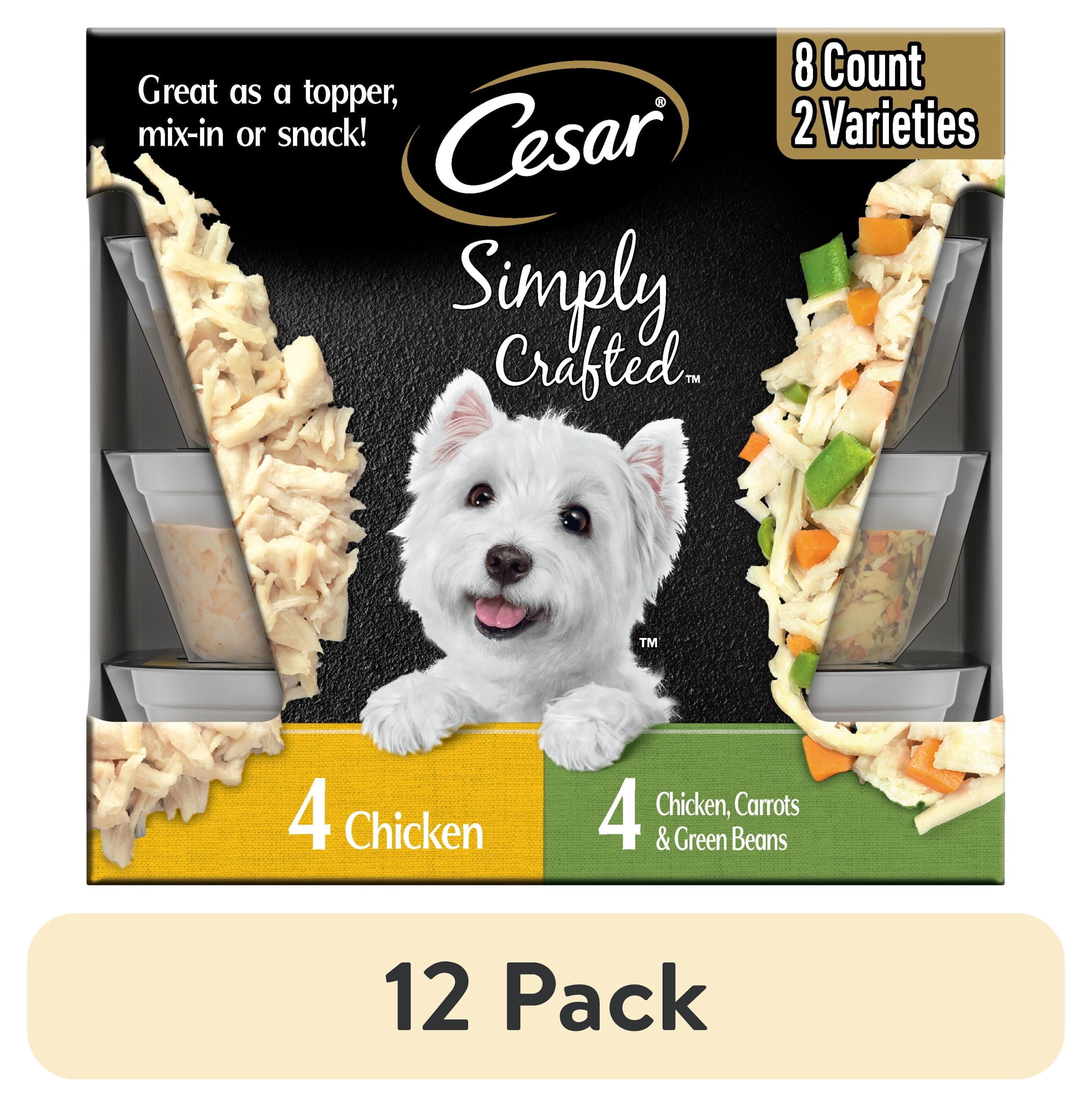 (12 pack) Cesar Simply Crafted Chicken Variety Pack Wet Dog Food Meal Toppers, 1.3 oz Tubs (8 Count)