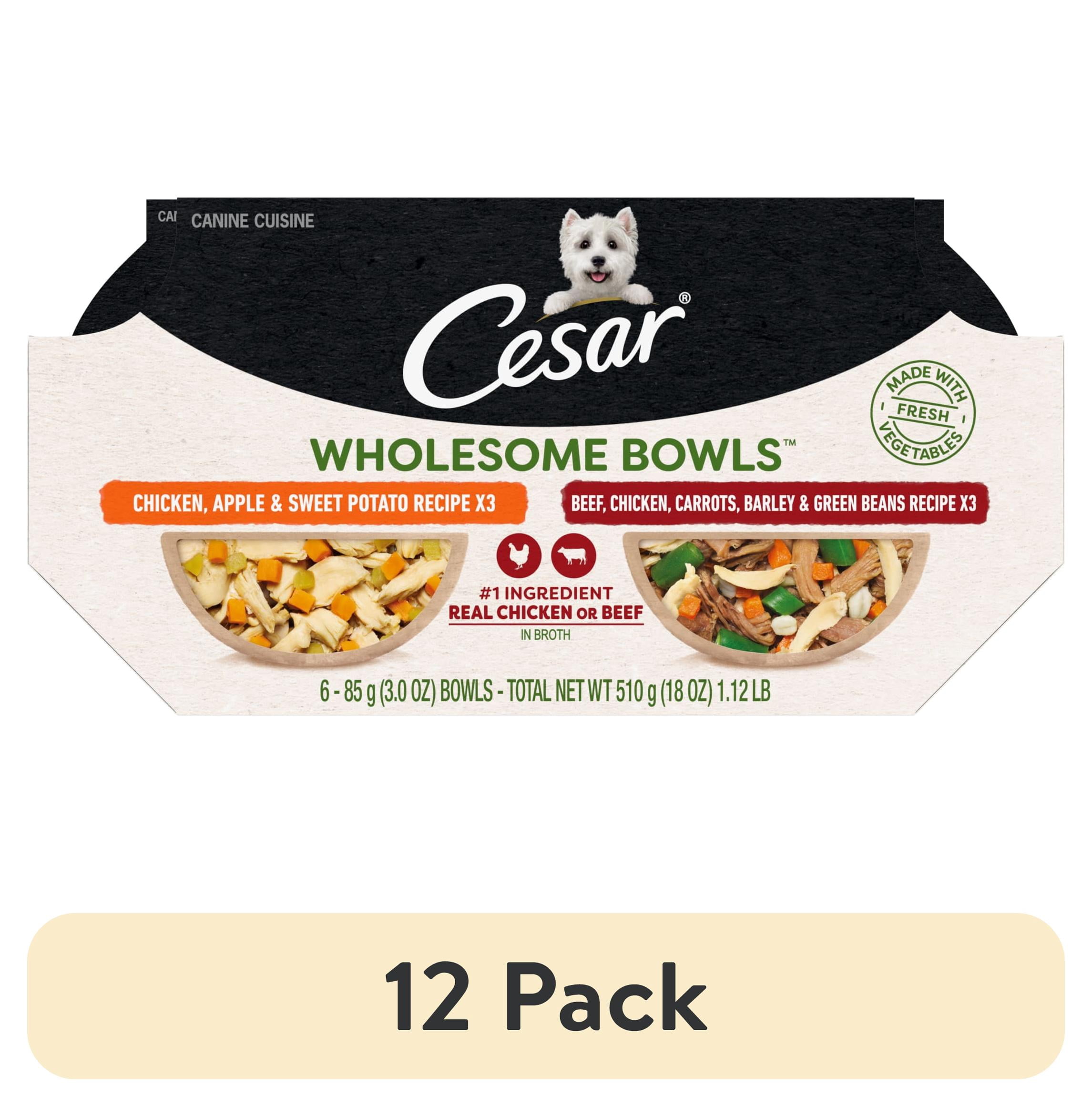 (12 pack) Cesar Wholesome Bowls Broth Variety Pack Wet Dog Food, 3 oz Bowls, 6 Pack
