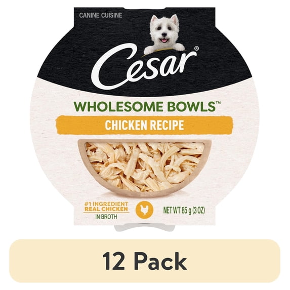 (12 pack) Cesar Wholesome Bowls Chicken Recipe Broth Wet Dog Food, 3 Oz Bowl