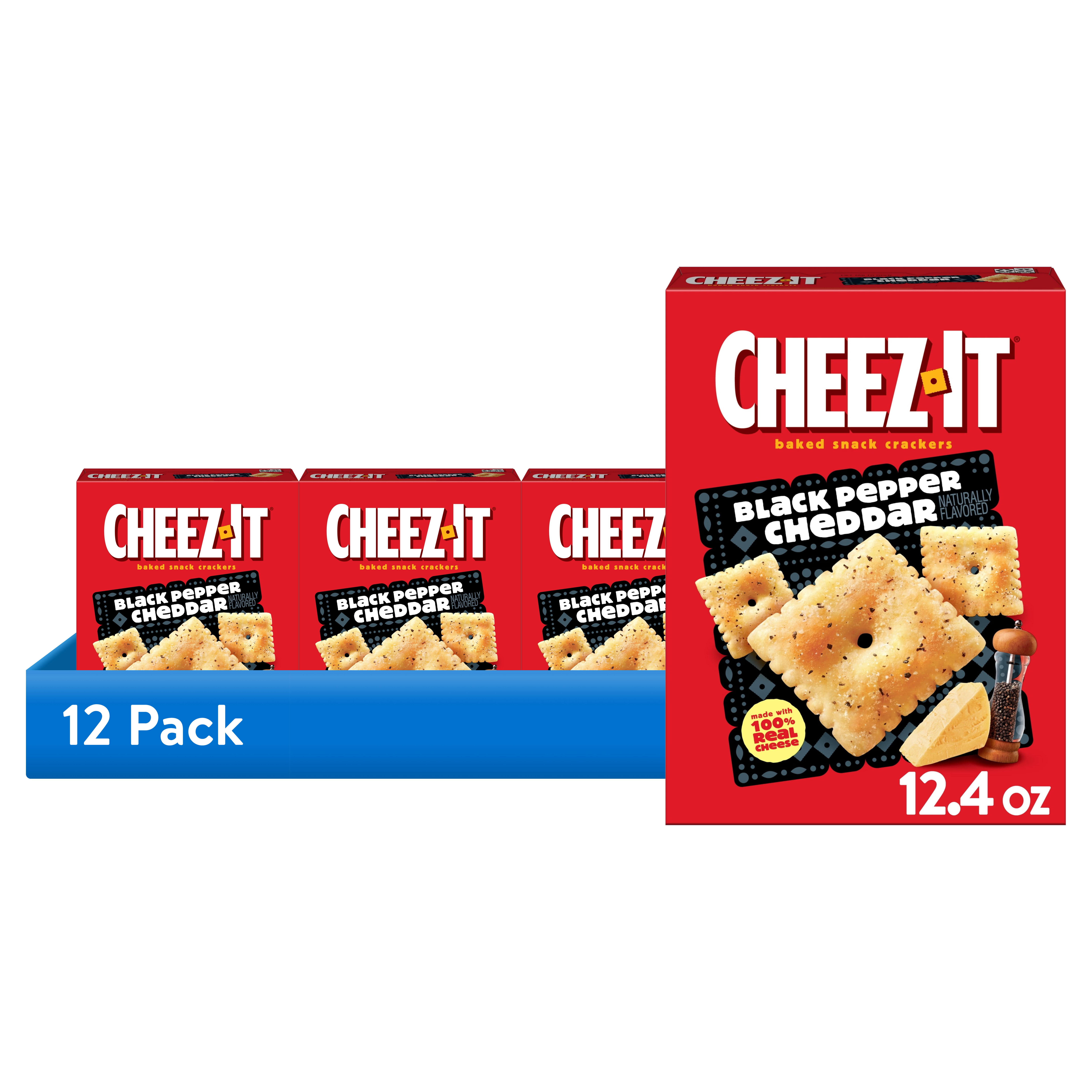 (12 pack) Cheez-It Black Pepper Cheddar Baked Snack Crackers, Lunch Snacks, 12.4 oz