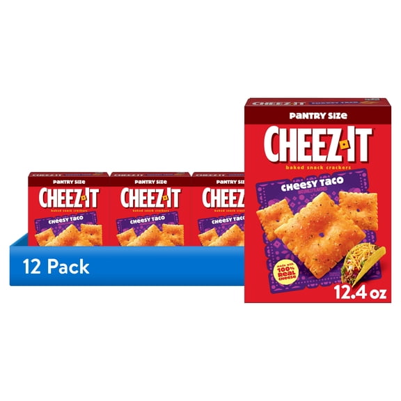 (12 pack) Cheez-It Cheesy Taco Baked Snack Crackers, Lunch Snacks, 12.4 oz