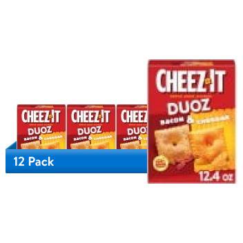 (12 pack) Cheez-It DUOZ Bacon and Cheddar Baked Snack Crackers, Lunch Snacks, 12.4 oz