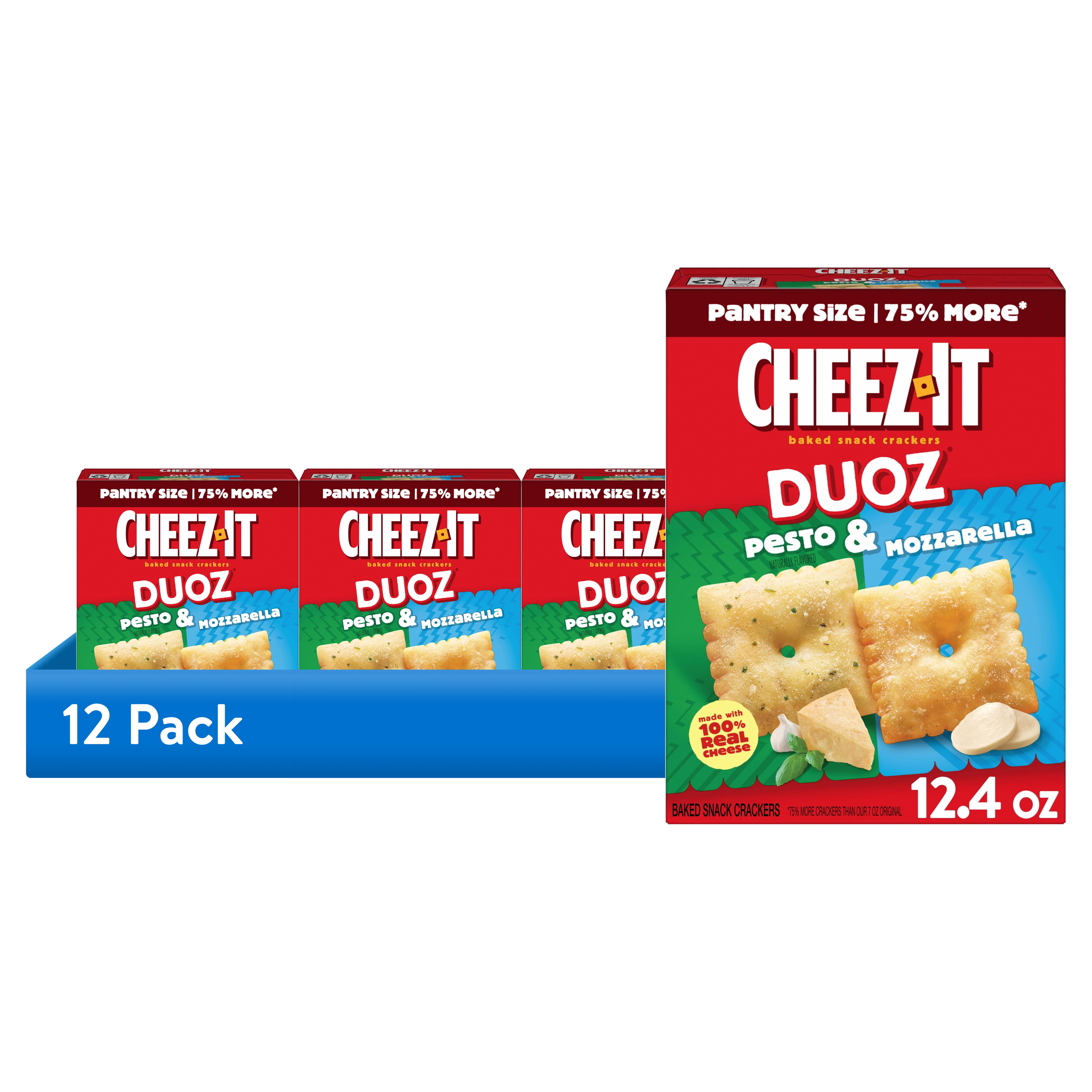 (12 pack) Cheez-It DUOZ Pesto and Mozzarella Baked Snack Crackers, Lunch Snacks, 12.4 oz