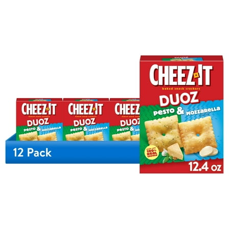 (12 pack) Cheez-It DUOZ Pesto and Mozzarella Baked Snack Crackers, Lunch Snacks, 12.4 oz