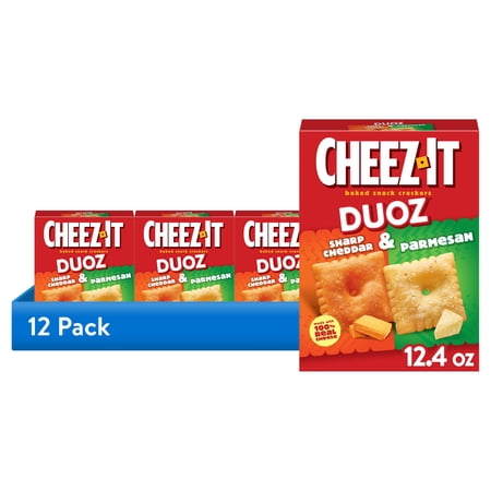 (12 pack) Cheez-It DUOZ Sharp Cheddar and Parmesan Baked Snack Crackers, Lunch Snacks, 12.4 oz