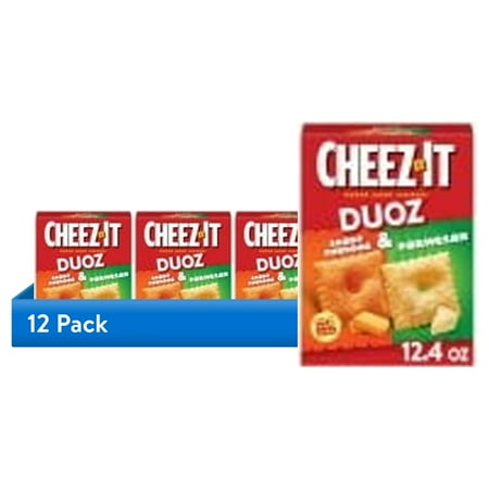 (12 pack) Cheez-It DUOZ Sharp Cheddar and Parmesan Baked Snack Crackers, Lunch Snacks, 12.4 oz