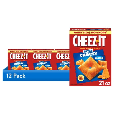 (12 pack) Cheez-It Extra Cheesy Cheese Crackers, Baked Snack Crackers, 21 oz
