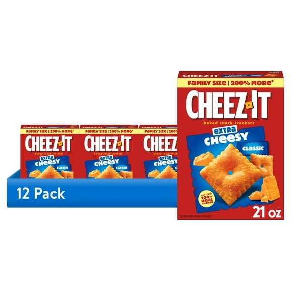 (12 pack) Cheez-It Extra Cheesy Cheese Crackers, Baked Snack Crackers, 21 oz