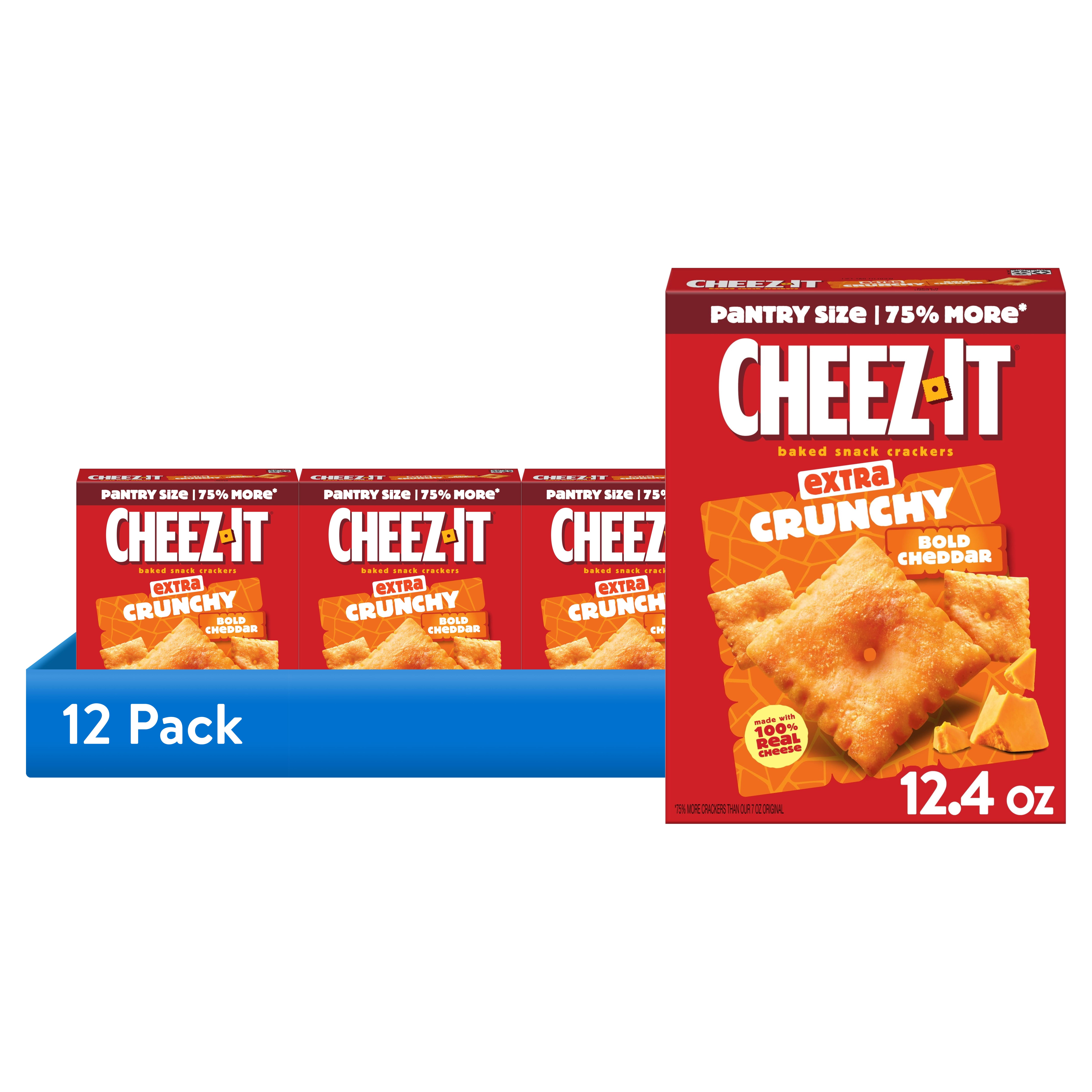 (12 pack) Cheez-It Extra Crunchy Bold Cheddar Cheese Crackers, Baked Snack Crackers, 12.4 oz