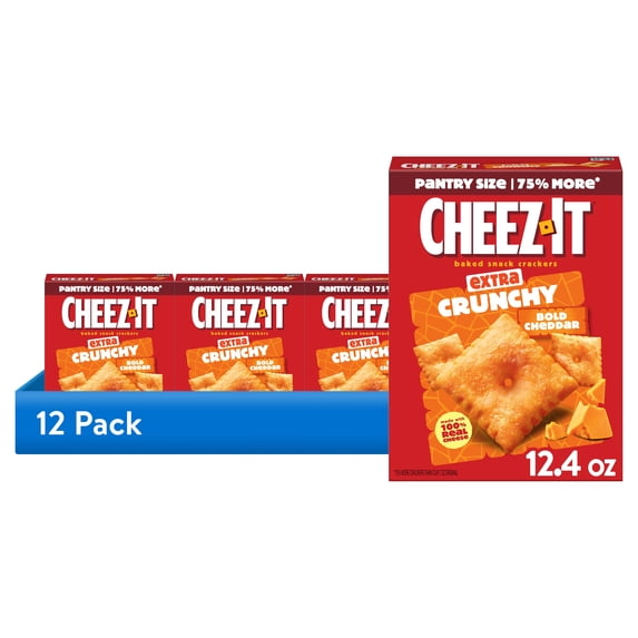 (12 pack) Cheez-It Extra Crunchy Bold Cheddar Cheese Crackers, Baked Snack Crackers, 12.4 oz