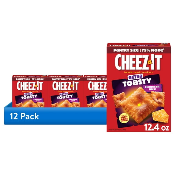 (12 pack) Cheez-It Extra Toasty Cheddar Jack Cheese Crackers, Baked Snack Crackers, 12.4 oz