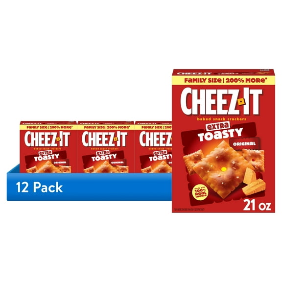 (12 pack) Cheez-It Extra Toasty Cheese Crackers, Baked Snack Crackers, 21 oz