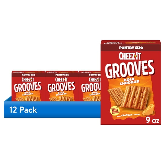 (12 pack) Cheez-It Grooves Bold Cheddar Cheese Crackers, Crunchy Snack Crackers, 9 oz