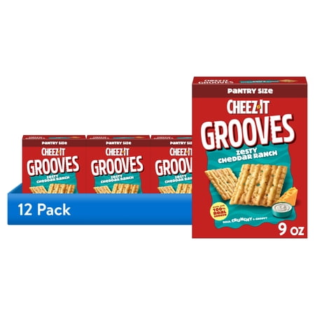 (12 pack) Cheez-It Grooves Zesty Cheddar Ranch Cheese Crackers, Crunchy Snack Crackers, 9 oz