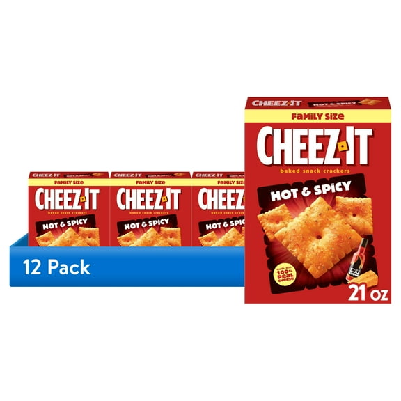 (12 pack) Cheez-It Hot and Spicy Baked Snack Crackers, Lunch Snacks, 21 oz