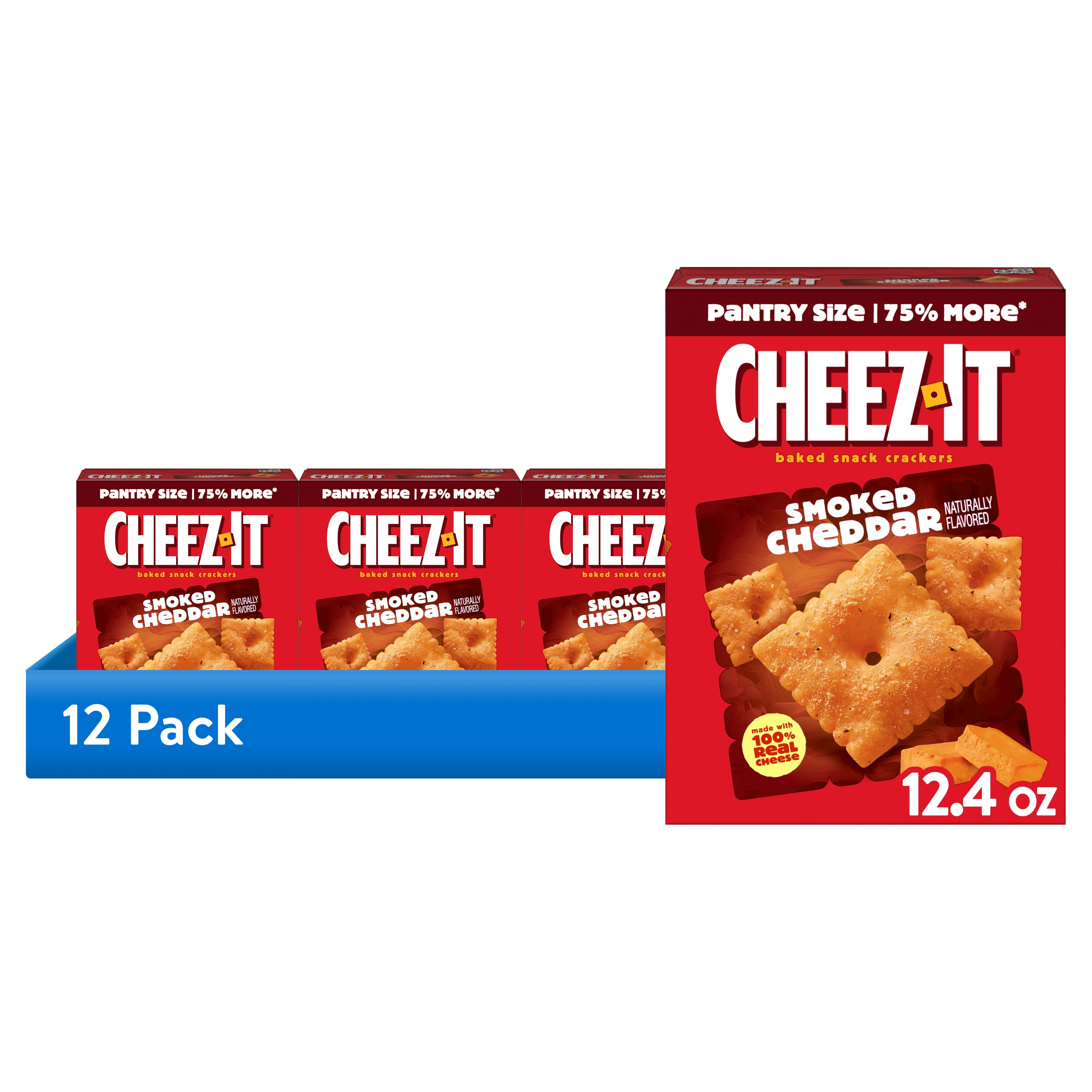 (12 pack) Cheez-It Smoked Cheddar Baked Snack Crackers, Lunch Snacks, 12.4 oz